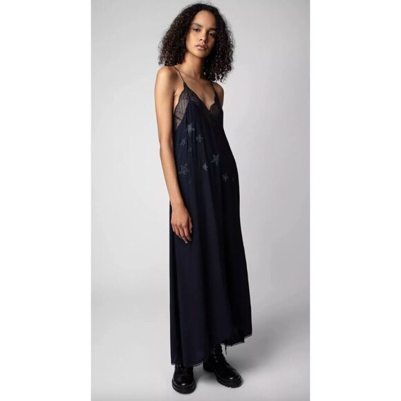 Zadig & Voltaire Risty Soft Strass Stars Maxi Dress in Navy - Picture 1 of 7